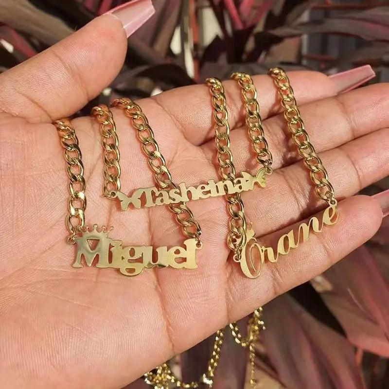 Personalised Name Necklaces For Women and Men Punk Nameplate Jewelry Stainless Steel Curb Chain Custom Letter Necklace Collier Fit For Life Brands