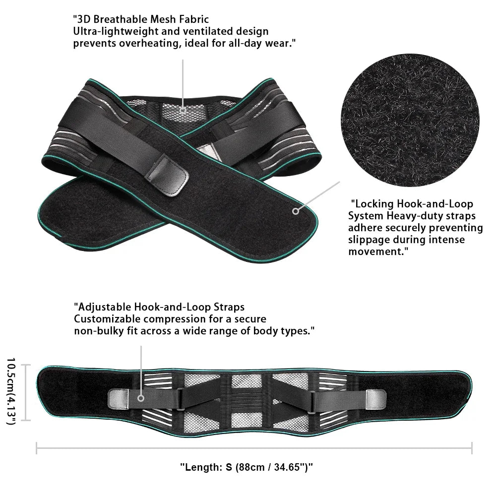 1PCS Lower Back Support Belt- Adjustable Lumbar Brace for Lifting- Breathable Mesh with 4 Metal Stays, Posture Corrector for Work