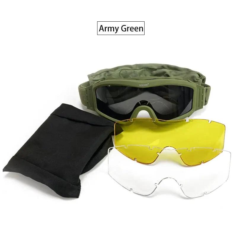 Black Tan Green Tactical Goggles Military Shooting Sunglasses 3 Lens Airsoft Paintball Windproof Wargame Mountaineering Glasses Fit For Life Brands