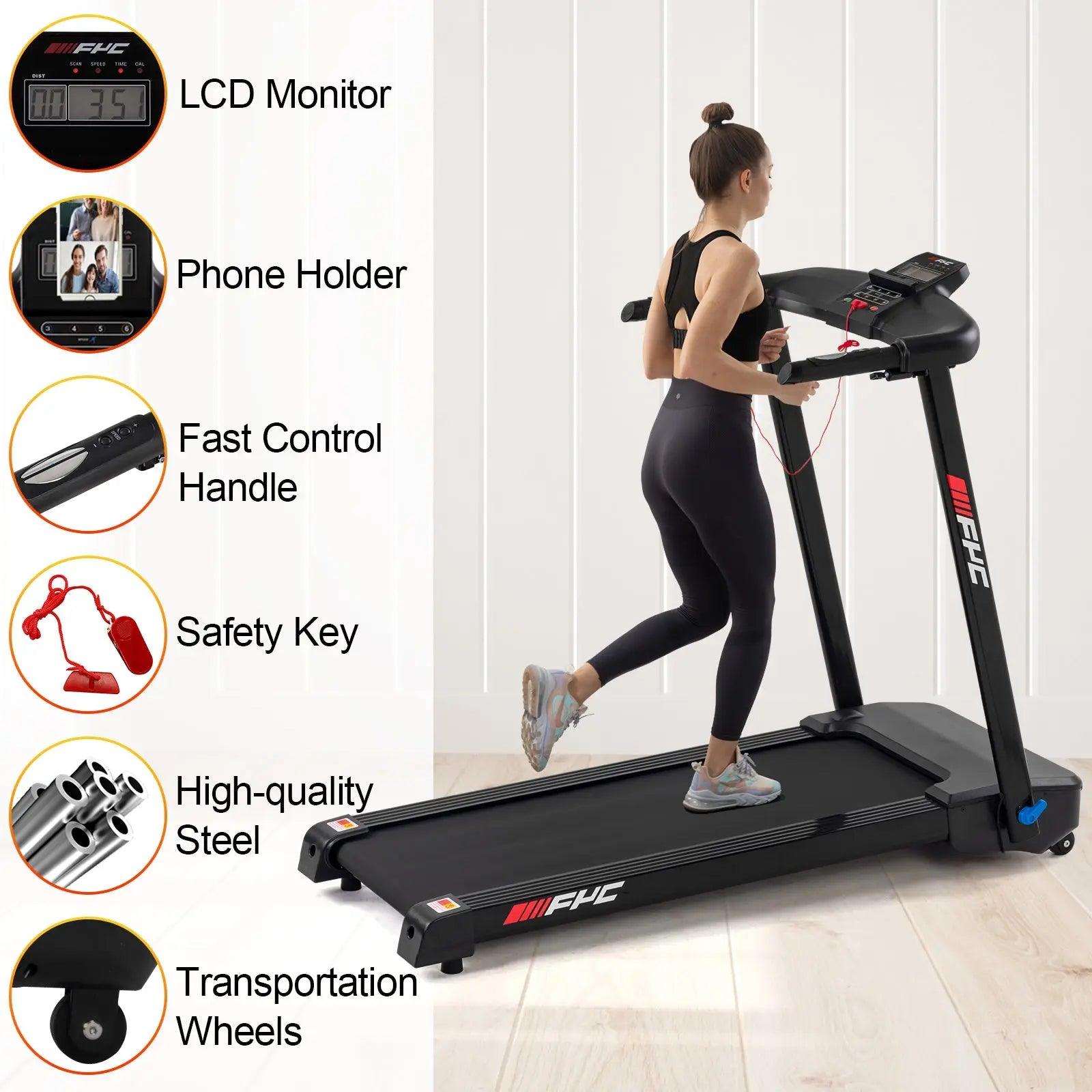 FYC Folding Treadmill for Home - 2.5 HP Compact Electric Running Machine Fitness Walking Exercise Portable Treadmills for Space Saver Apartment Gym Office, 240 LB Capacity MixShop