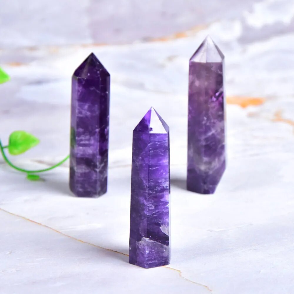 Natural Amethyst Point Crystal Healing Energy Stone Natural Quartz Home Decor Reiki Polished Crafts 50-80mm Stone Carved 1PC