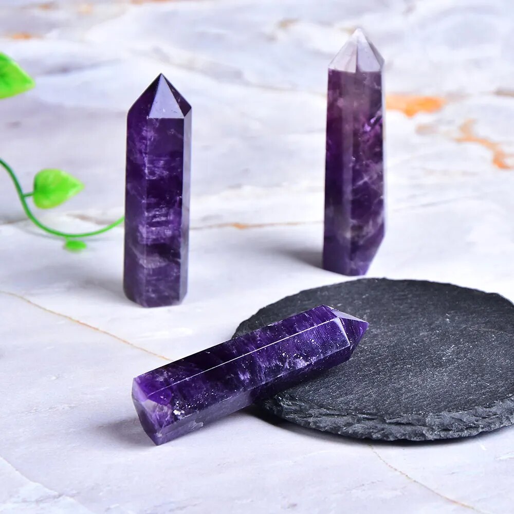 Natural Amethyst Point Crystal Healing Energy Stone Natural Quartz Home Decor Reiki Polished Crafts 50-80mm Stone Carved 1PC