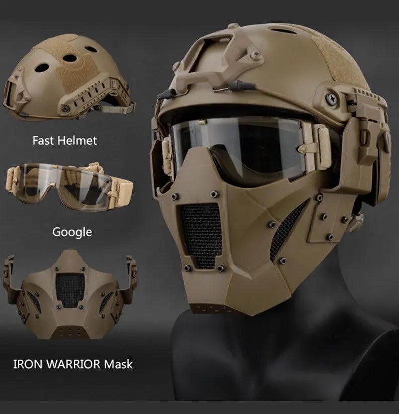 Multi Function Iron Mesh Tactical Mask with Fast Helmet and Tactical Goggles , Fit For Life Brands