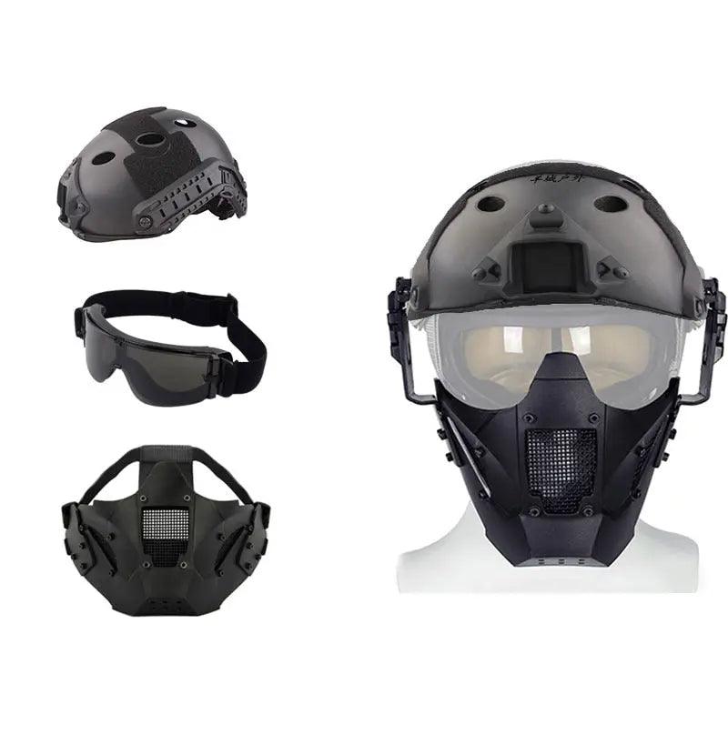 Multi Function Iron Mesh Tactical Mask with Fast Helmet and Tactical Goggles Airsoft Hunting Motorcycle Sport Play Fit For Life Brands