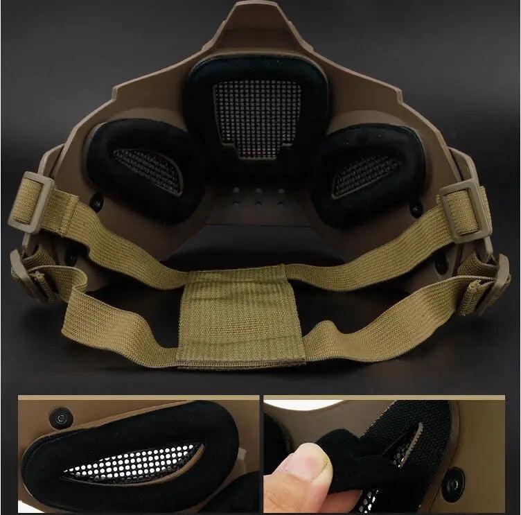 Multi Function Iron Mesh Tactical Mask with Fast Helmet and Tactical Goggles Airsoft Hunting Motorcycle Sport Play Fit For Life Brands