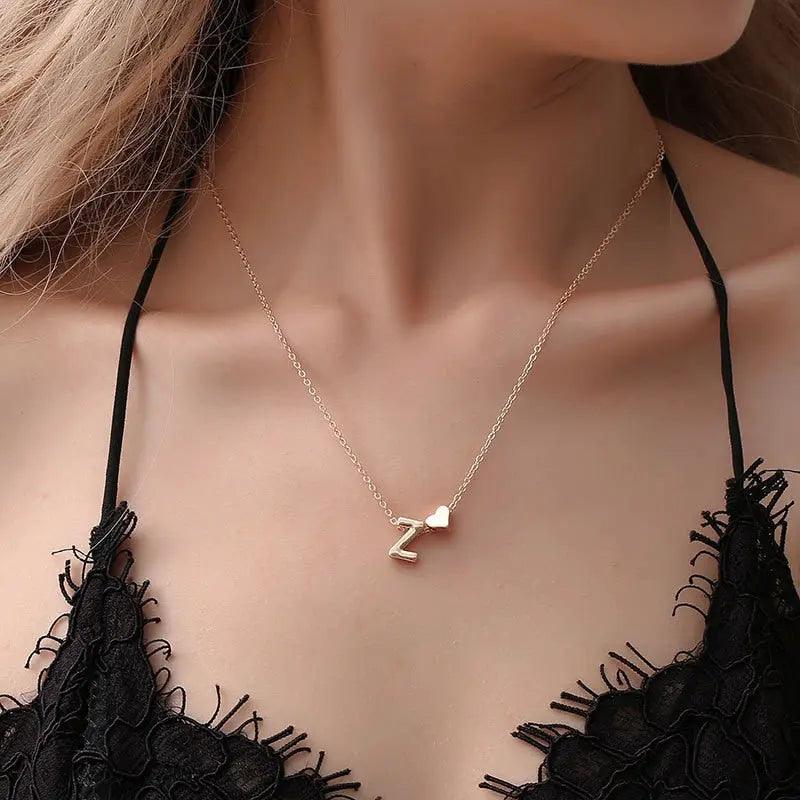 SUMENG Fashion Tiny Heart Dainty Initial Necklace Gold Silver Color Letter Name Choker Necklace For Women Pendant Jewelry Gift Fit For Life Brands 