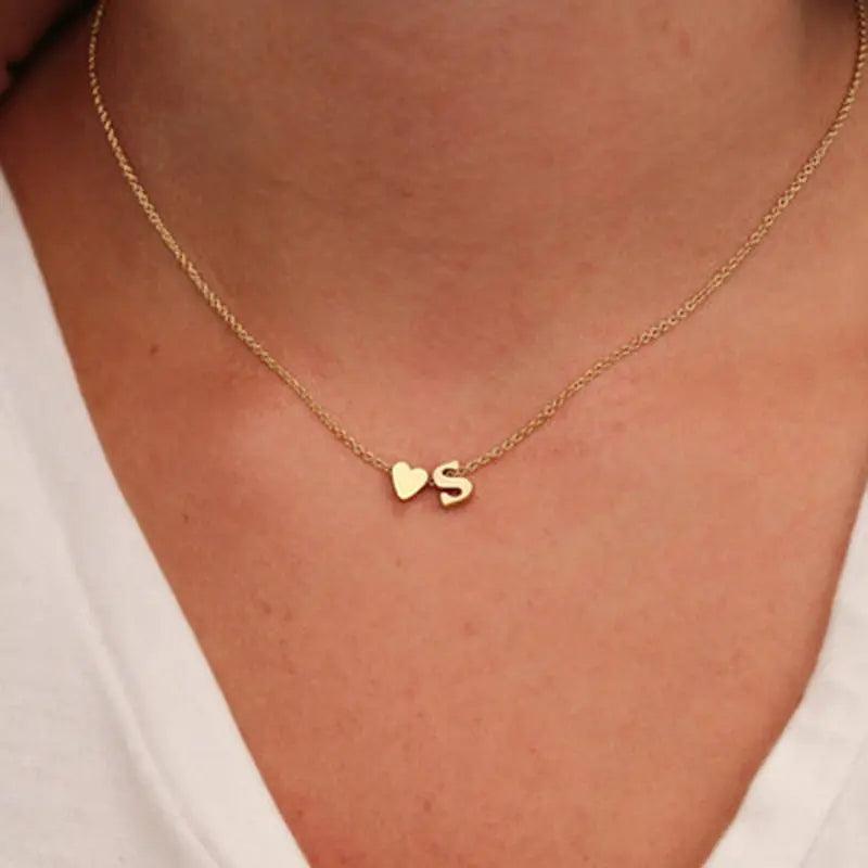 SUMENG Fashion Tiny Heart Dainty Initial Necklace Gold Silver Color Letter Name Choker Necklace For Women Pendant Jewelry Gift Fit For Life Brands 