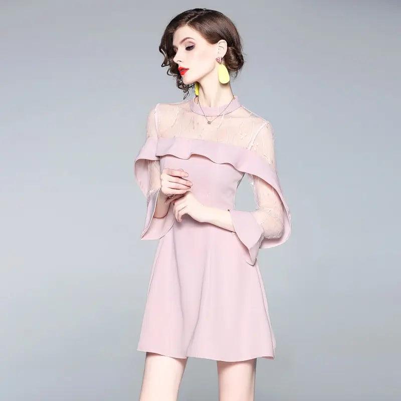 Spring and Summer New Women's Mesh Splicing Ruffle Dress Celebrity Perspective Sheath Dresses Butterfly Sleeve Cloth Fit For Life Brands 