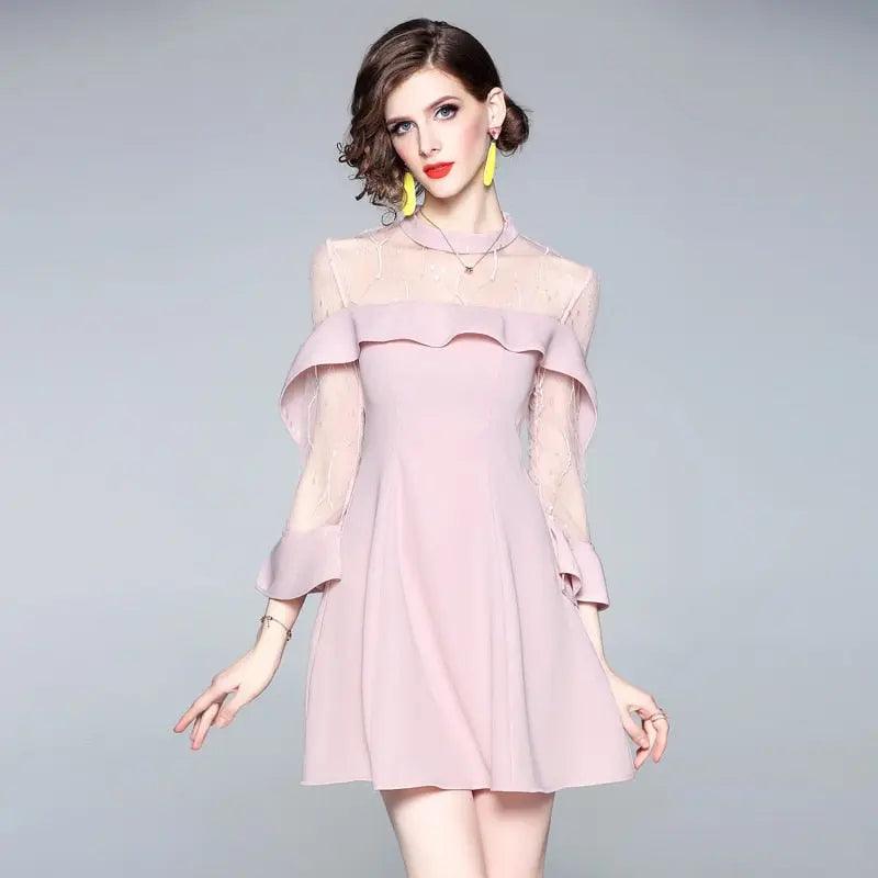 Spring and Summer New Women's Mesh Splicing Ruffle Dress Celebrity Perspective Sheath Dresses Butterfly Sleeve Cloth Fit For Life Brands 