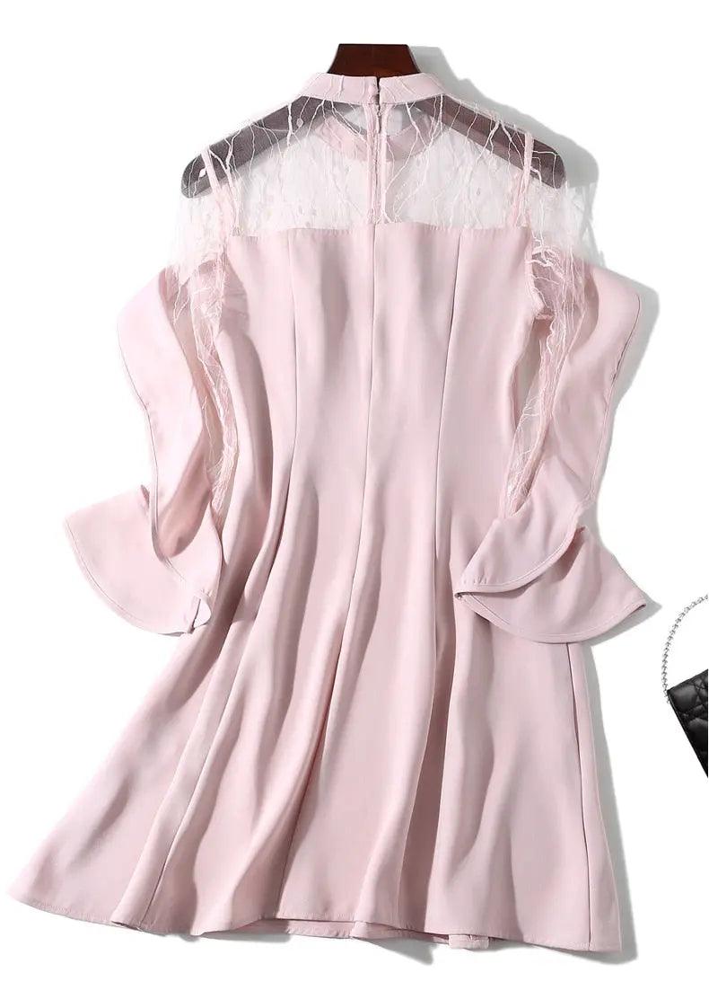 Spring and Summer New Women's Mesh Splicing Ruffle Dress Celebrity Perspective Sheath Dresses Butterfly Sleeve Cloth Fit For Life Brands 