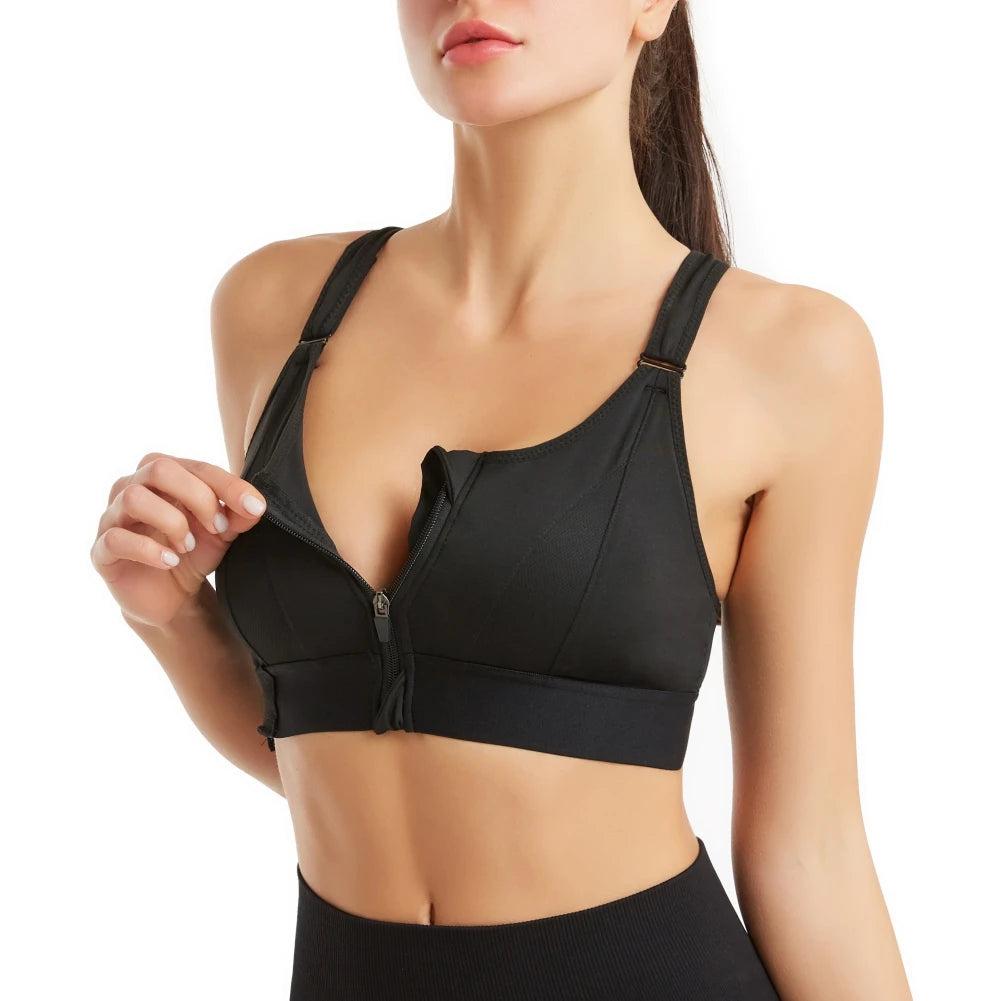 Adjustable Front Zipper Sports Bra, Shockproof, No Underwire vest, women.