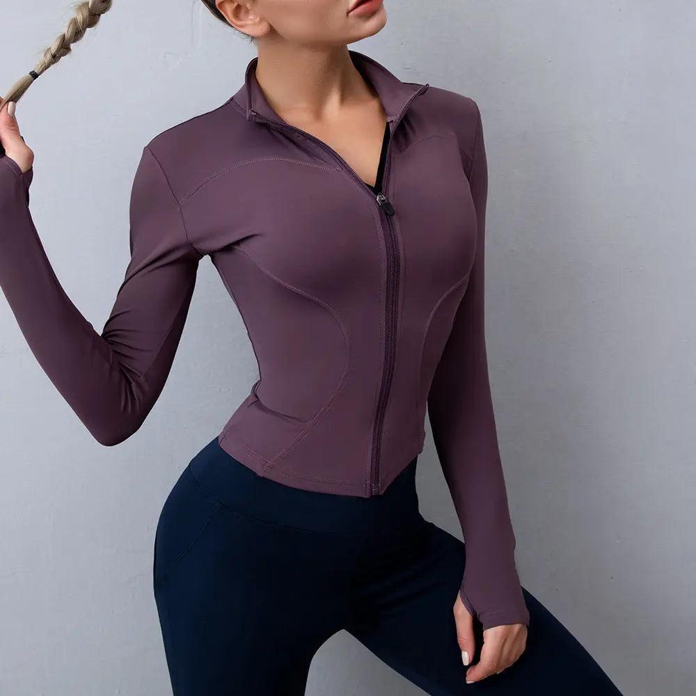 new stand-up collar zipper, sports top female tight sexy fitness clothes long-sleeved speed dry yoga clothes coat Hypersku