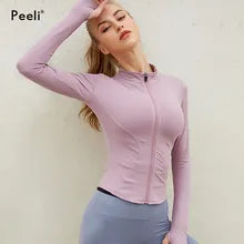 new stand-up collar zipper, sports top female tight sexy fitness clothes long-sleeved speed dry yoga clothes coat